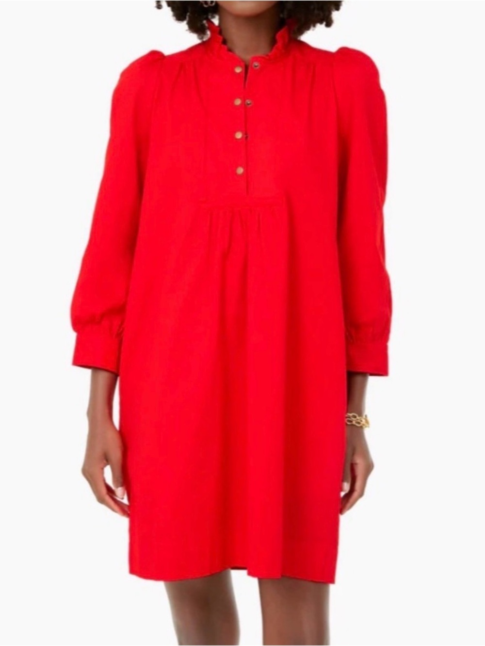Pomander Place Vibrant Red Ruffle-Neck Mini Dress